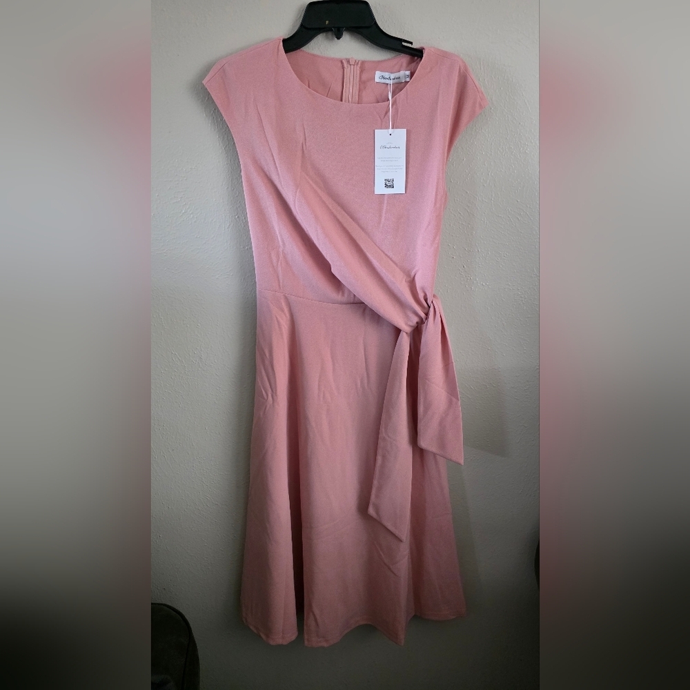 Pink Midi Dress with Tie Waist